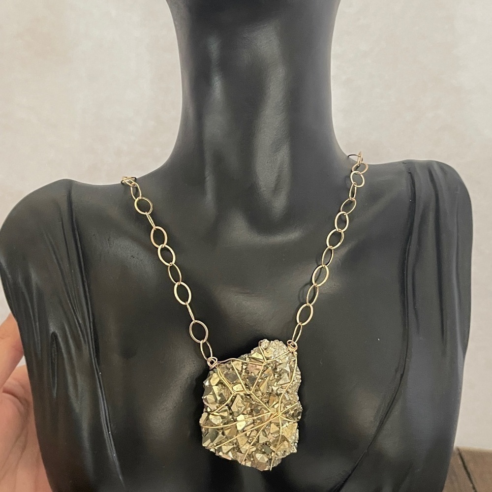 Raw pyrite nugget sterling silver necklace